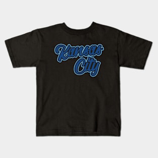 Vintage Kansas City Navy And Baby Blue Script For KCMO Locals Kids T-Shirt